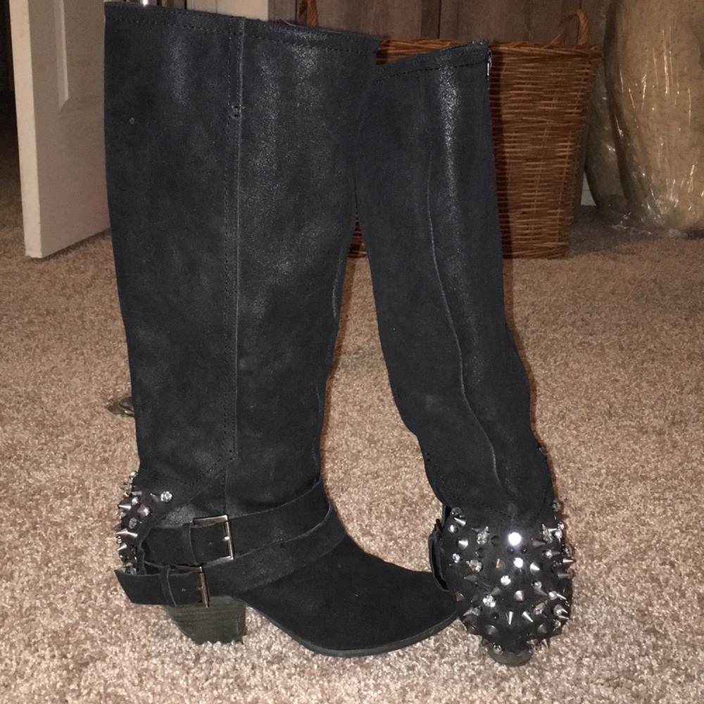Naughty Monkey knee high studded leather boots.